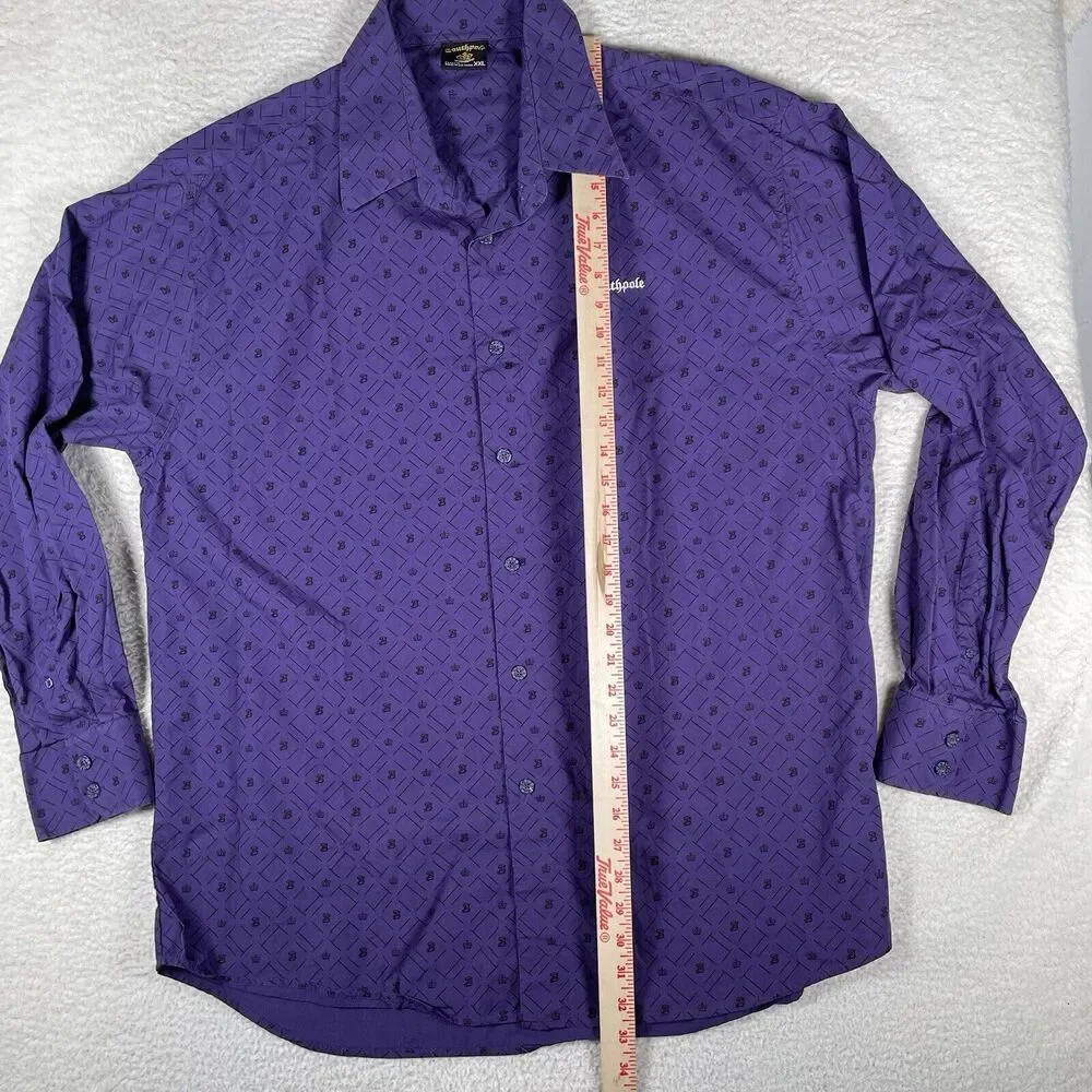 Vintage South Pole Shirt Mens 2XL XXL Purple AOP Print Logos Button Long Sleeve